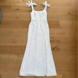 Azazie Atelier - Zaya Bow Detail Maxi Dress with Slit in White